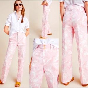 Anthropologie Pink Cloud Camo Wideleg Pants